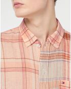 Chemise ample en Coton & Lin Madras Blocking à carreaux rose