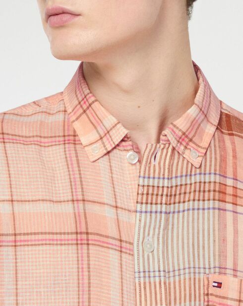 Chemise ample en Coton & Lin Madras Blocking à carreaux rose