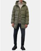 Parka Puffa mi-longue à capuche kaki gris