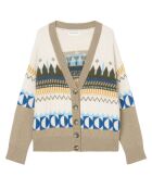 Cardigan en Alpaga, Laine & Cachemire mélangés jacquard graphique multicolore