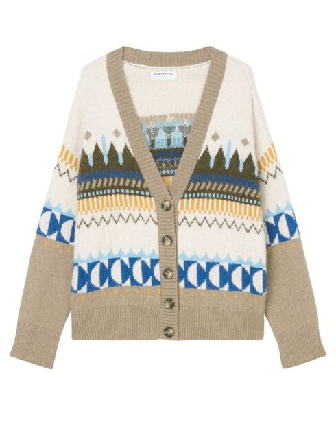 Cardigan en Alpaga, Laine & Cachemire mélangés jacquard graphique multicolore