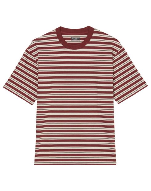 T-Shirt 100% Coton Bio col rond rayé rouge/blanc