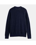 Pull en Laine mélangée col rond chiné bleu marine