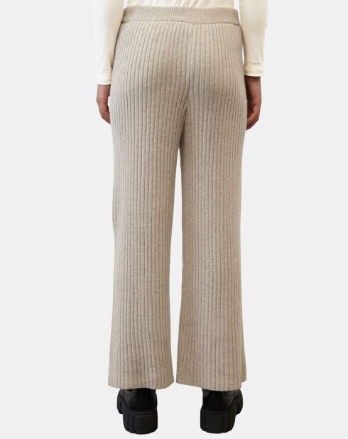 Pantalon en maille côtelée beige