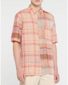 Chemise ample en Coton & Lin Madras Blocking à carreaux rose