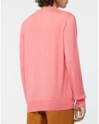 Pull 100% Laine col rond rose foncé