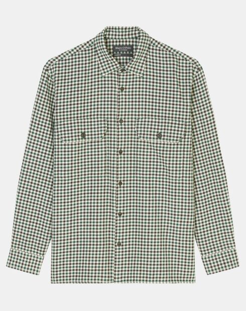 Surchemise 100% Coton Bio Relaxed Fit à carreaux vert/marron
