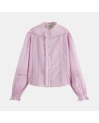 Blouse 100% Coton Bio broderies violet clair