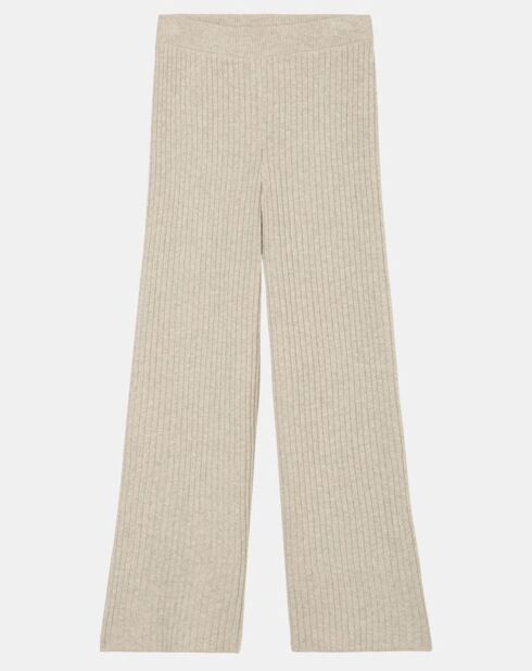 Pantalon en maille côtelée beige