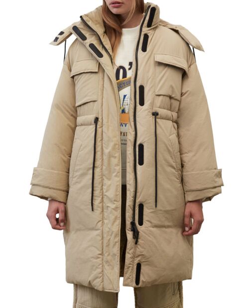 Parka longue puffer poches marron