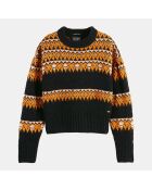 Pull Cable Fair Isle noir/orange