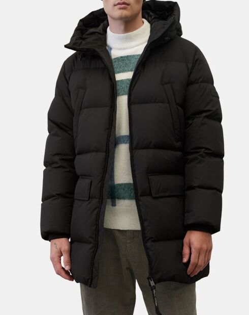 Parka puffa mi longueg à capuche noire