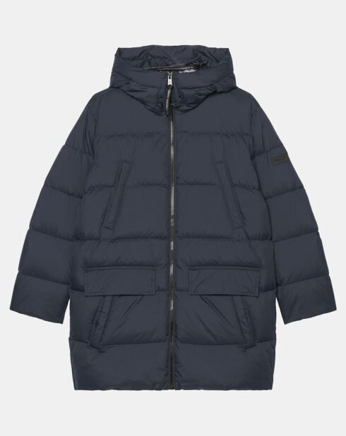 Parka Puffa mi-longue à capuche bleu marine