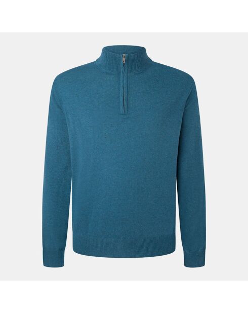 Pull en Laine & Cachemire mélangés 1/2 zip bleu clair