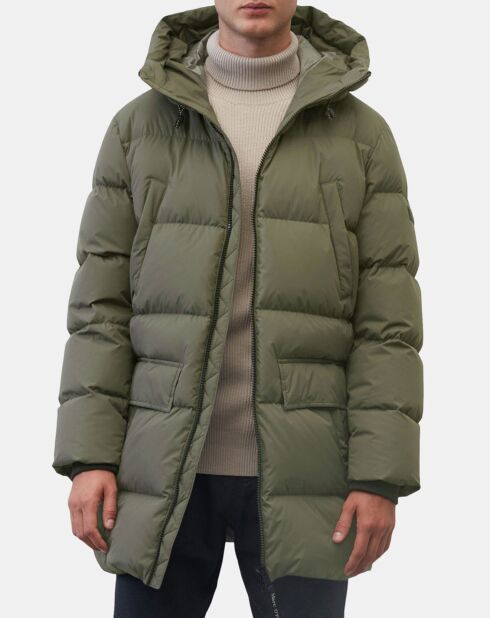 Parka Puffa mi-longue à capuche kaki gris