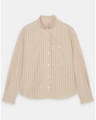 Chemise à rayures col mao beige