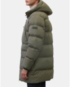 Parka Puffa mi-longue à capuche kaki gris