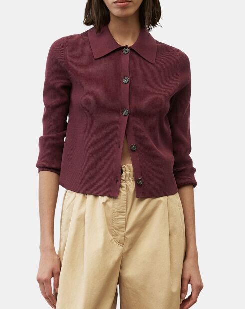 Cardigan col polo rouge foncé