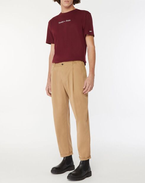 Burgunderfarbenes klassisches T-Shirt mit linearem Logo