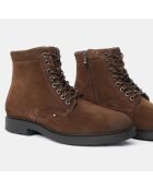 Donkerbruine leren fluwelen hoge laarzen