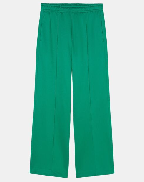 Pantalon large pinces taille élastique vert