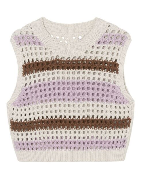 Pull sans manches 100% Laine Tricot multicolore