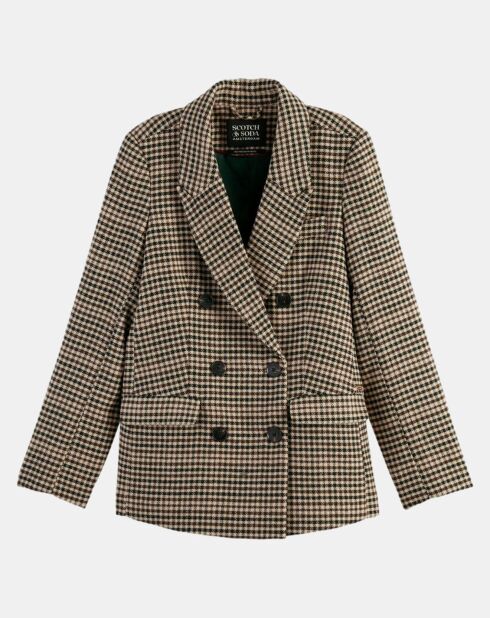 Blazer en Laine mélangée Boutonnage Check beige/marron