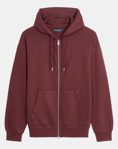 Sweat zippé à capuche 100% Coton Bio bordeaux