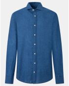 Chemise en Lin & Coton Slim Fit Text micro imprimé bleu moyen