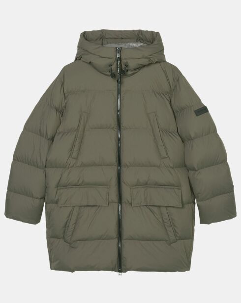 Parka Puffa mi-longue à capuche kaki gris