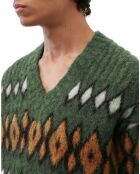 Pull en Laine, Alpaga & Mohair mélangés à motifs vert