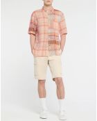 Chemise ample en Coton & Lin Madras Blocking à carreaux rose