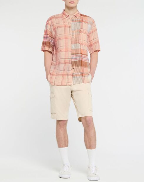 Chemise ample en Coton & Lin Madras Blocking à carreaux rose