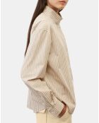 Chemise à rayures col mao beige