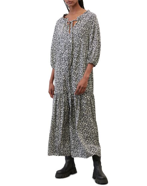 Robe maxi imprimée fleurs blanc/noir