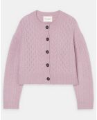 Cardigan en Laine mélangée à torsades rose