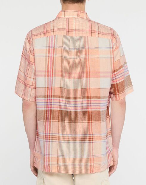Chemise ample en Coton & Lin Madras Blocking à carreaux rose