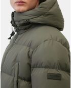 Parka Puffa mi-longue à capuche kaki gris