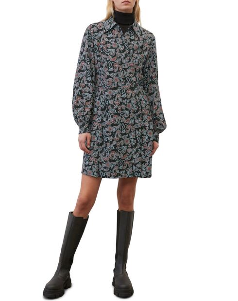 Robe midi imprimée noir/multicolore
