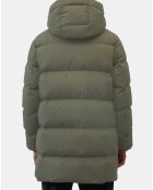 Parka Puffa mi-longue à capuche kaki gris