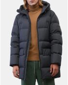 Parka Puffa mi-longue à capuche bleu marine