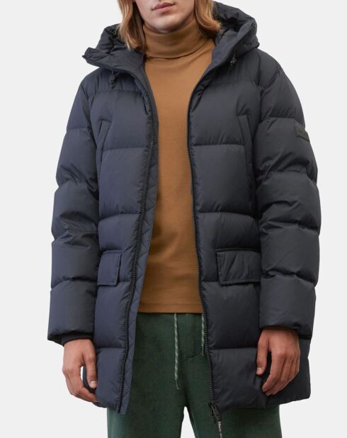 Parka Puffa mi-longue à capuche bleu marine