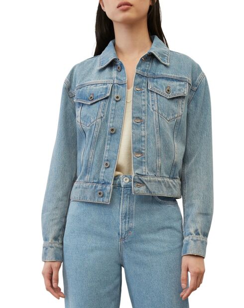 Veste en jean courte à boutons bleue