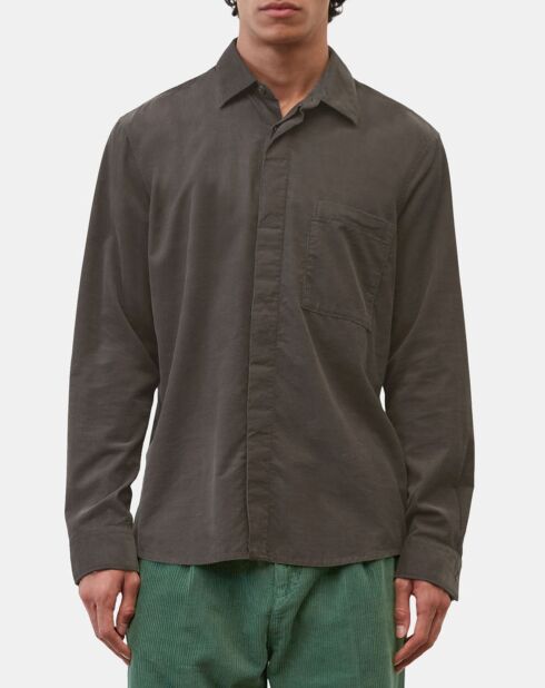 Chemise Regular Fit en Velours milleraies marron foncé