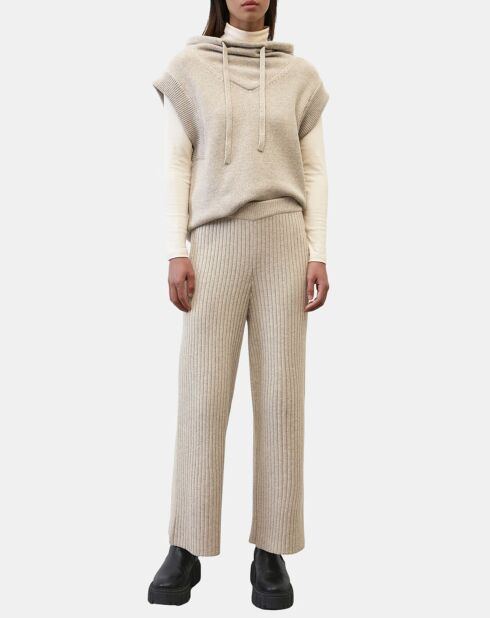 Pantalon en maille côtelée beige