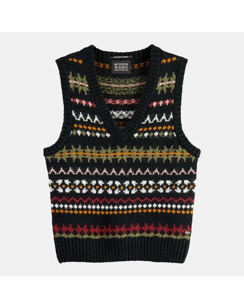 Pull sans manches col V multicolore