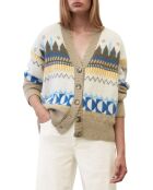 Cardigan en Alpaga, Laine & Cachemire mélangés jacquard graphique multicolore