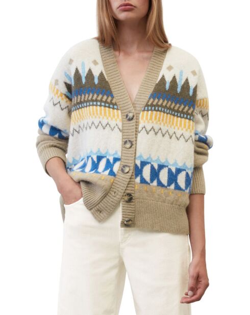 Cardigan en Alpaga, Laine & Cachemire mélangés jacquard graphique multicolore