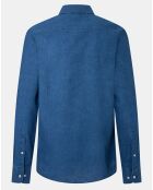 Chemise en Lin & Coton Slim Fit Text micro imprimé bleu moyen