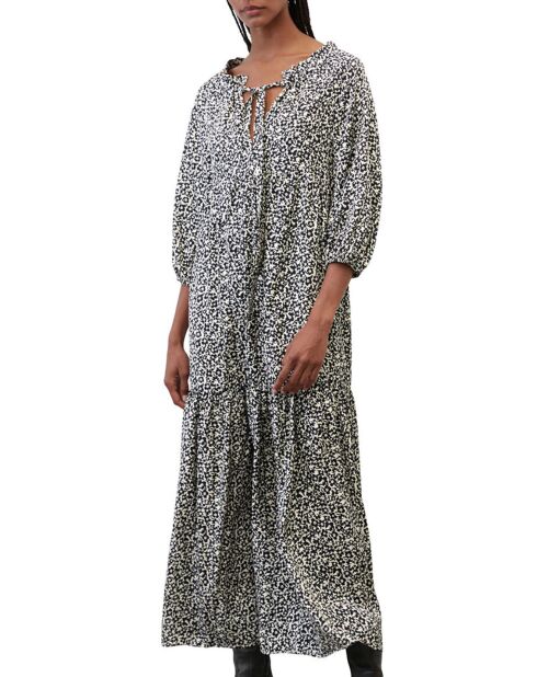 Robe maxi imprimée fleurs blanc/noir